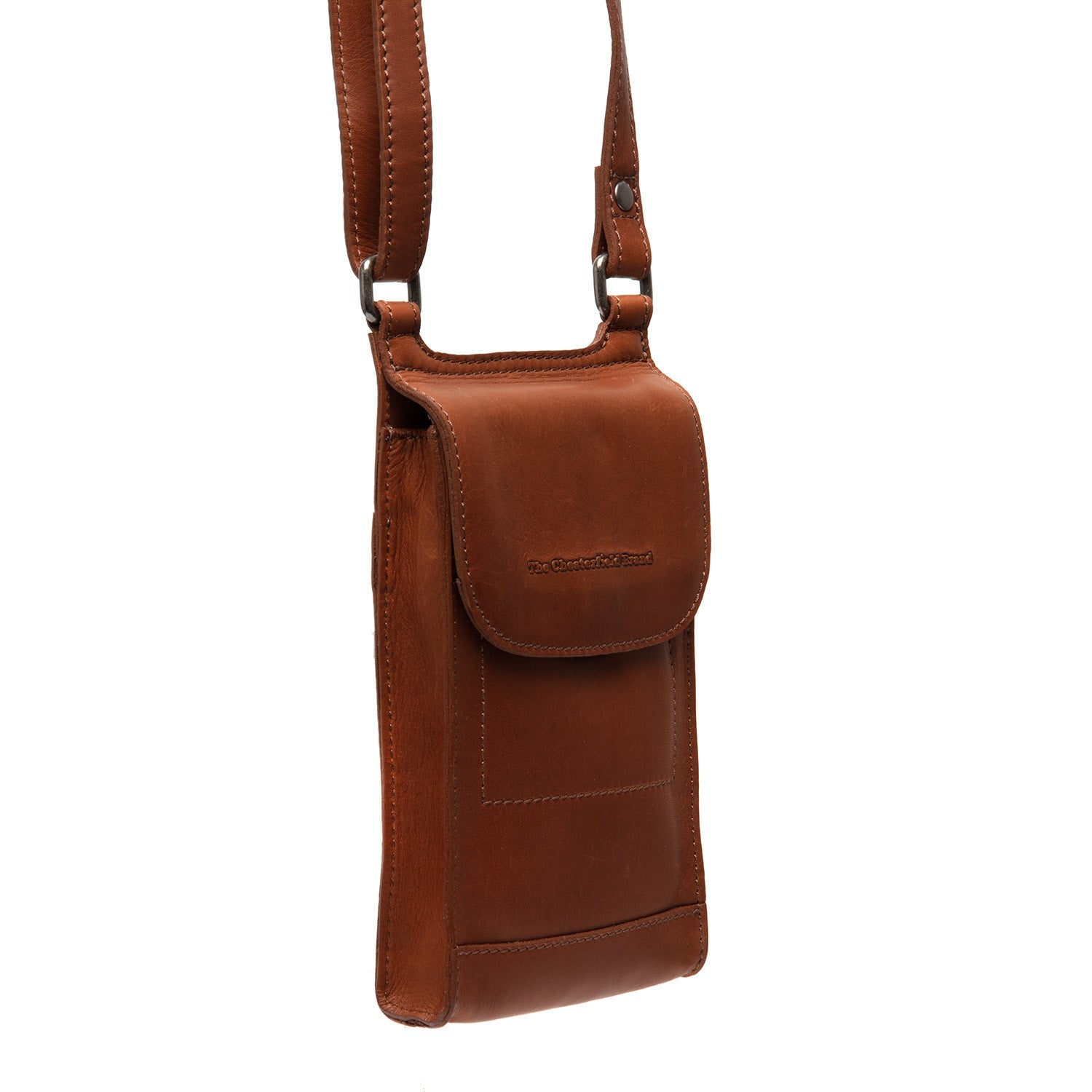Cognac Leather Phone Bag Nebra, front view