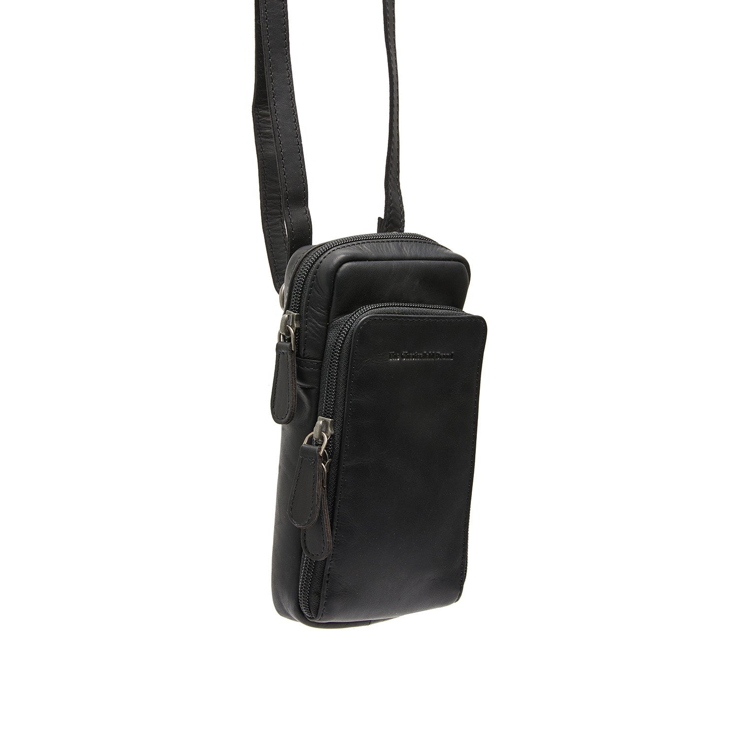 Black Leather Phone Bag Valdes, front view