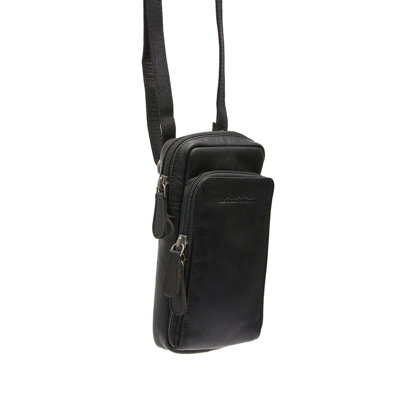 Black Leather Phone Bag Valdes, front view