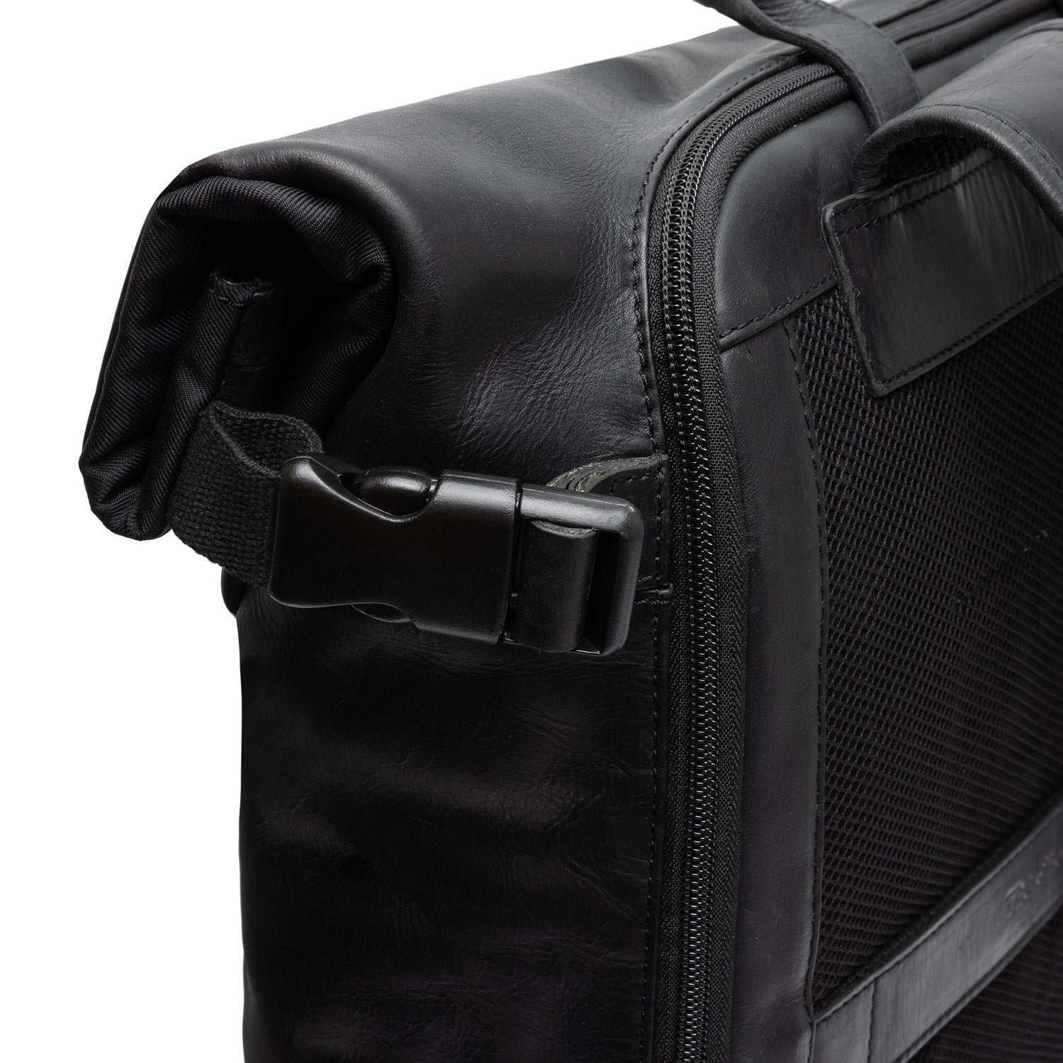 Black Leather Roll-top Backpack Bornholm, detail view 1