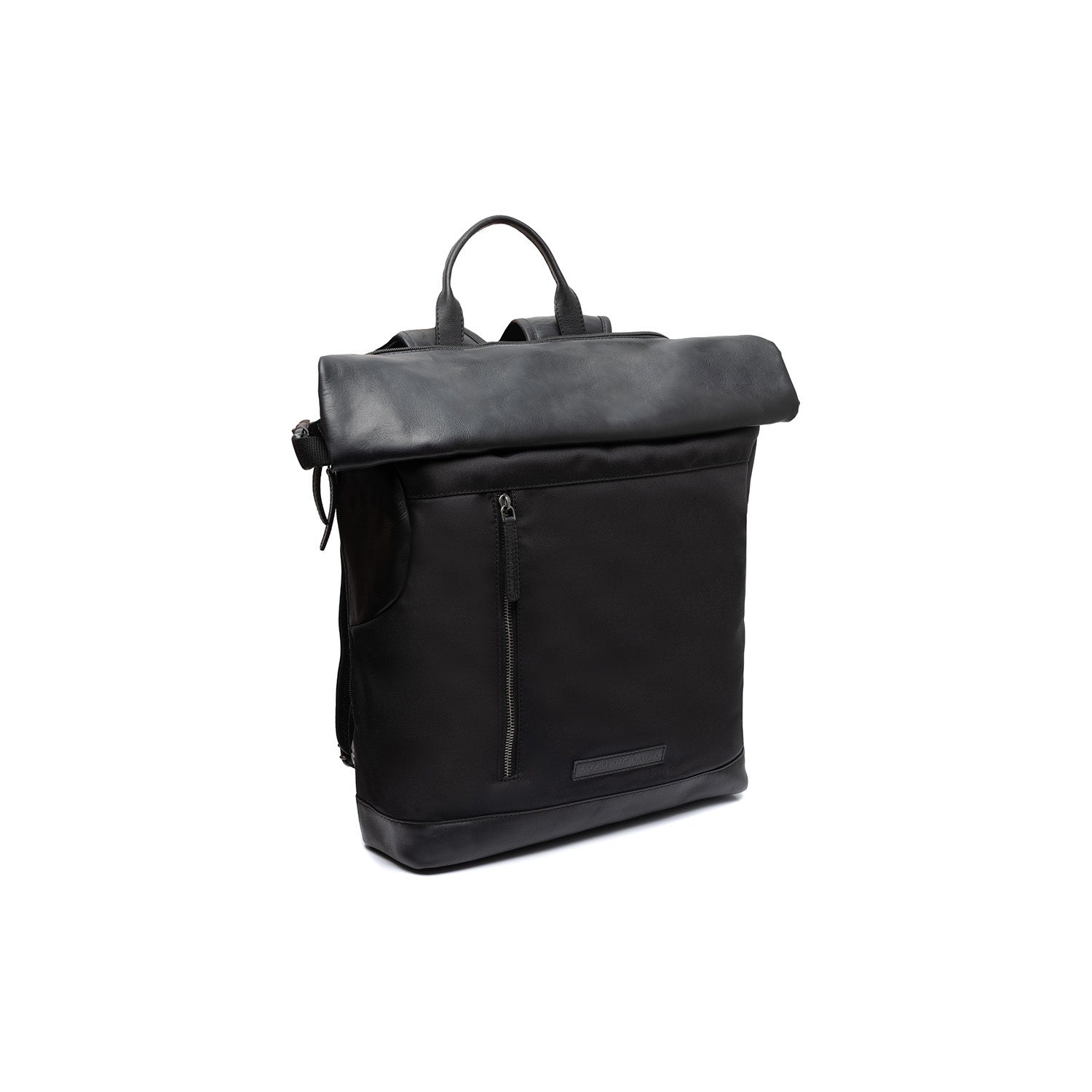 Black Leather Roll-top Backpack Bornholm, front view