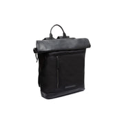 Black Leather Roll-top Backpack Bornholm, front view