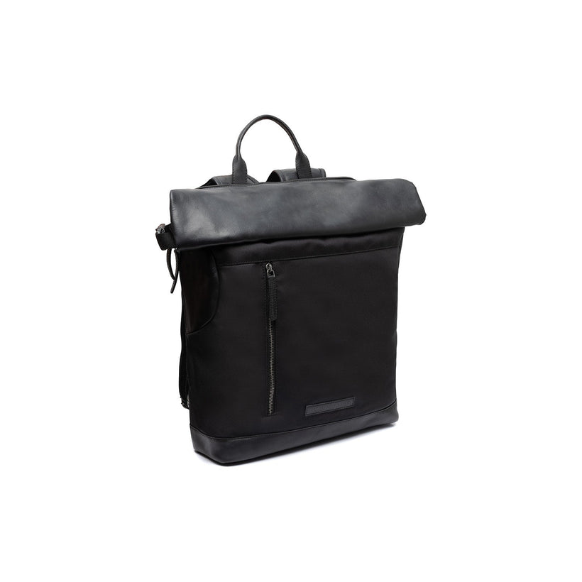 Black Leather Roll-top Backpack Bornholm, front view