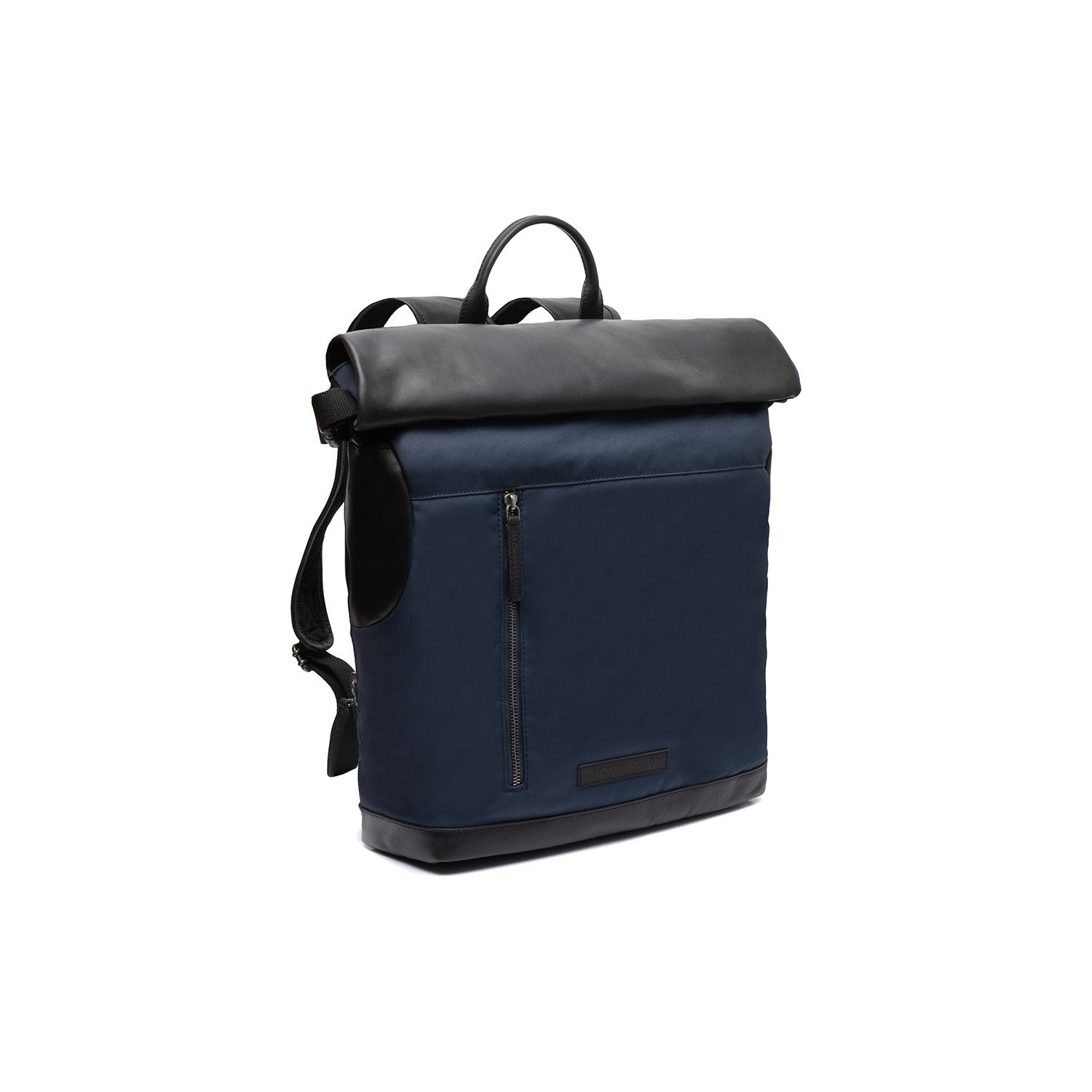 Navy Leather Roll-top Backpack Bornholm, front view