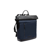 Navy Leather Roll-top Backpack Bornholm, front view