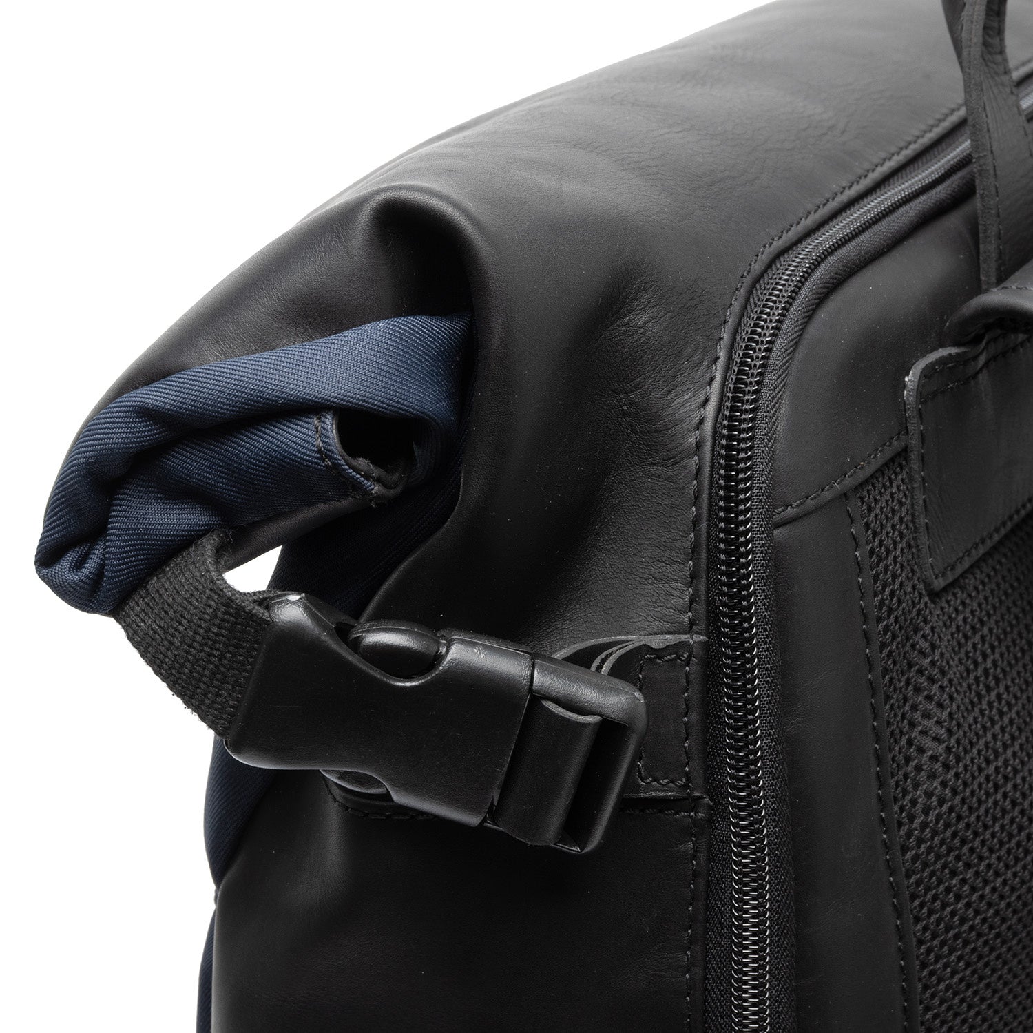 Navy Leather Roll-top Backpack Bornholm, product view 3