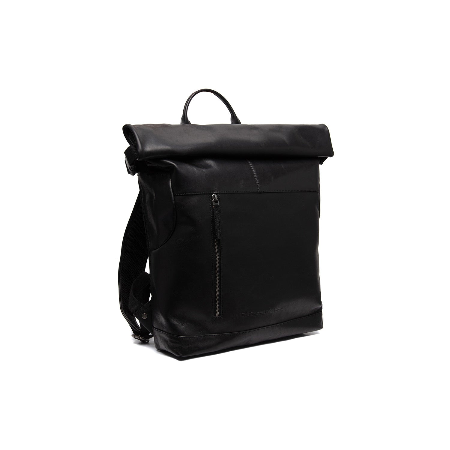 Black Leather Roll-top Backpack Liverpool, front view