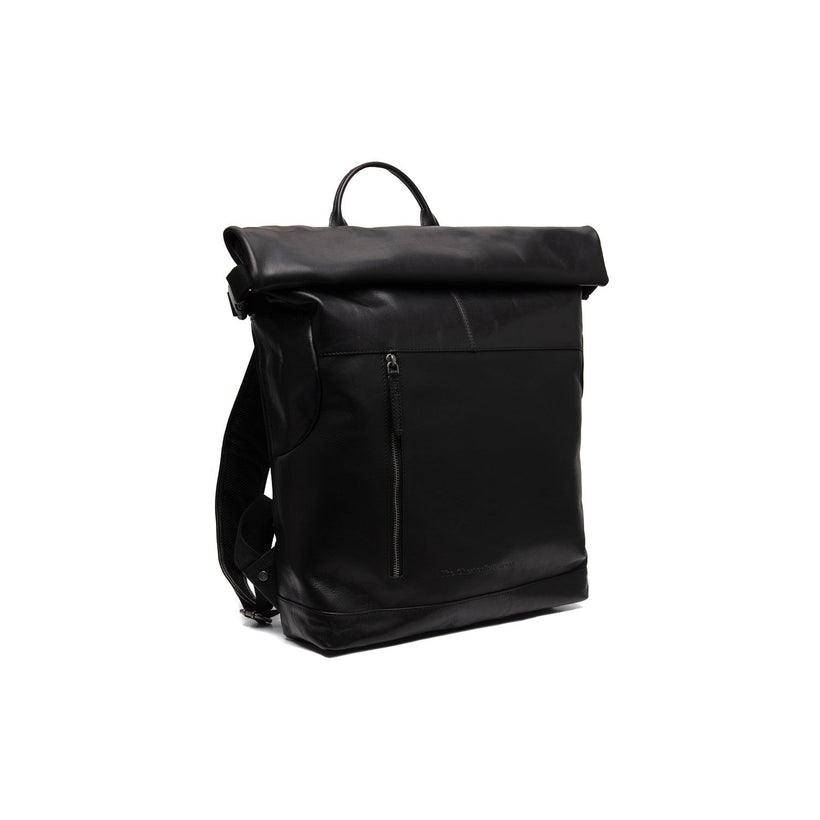 Black Leather Roll-top Backpack Liverpool, front view