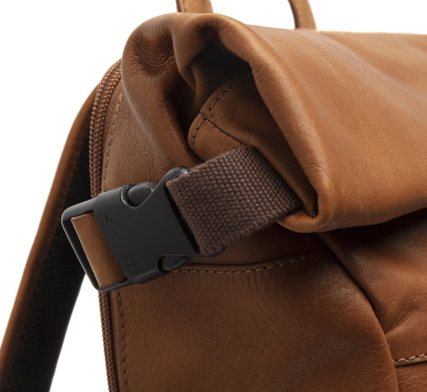 Cognac Leather Roll-top Backpack Liverpool, detail view 1