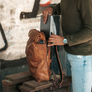 Cognac Leather Roll-top Backpack Liverpool, product view 3