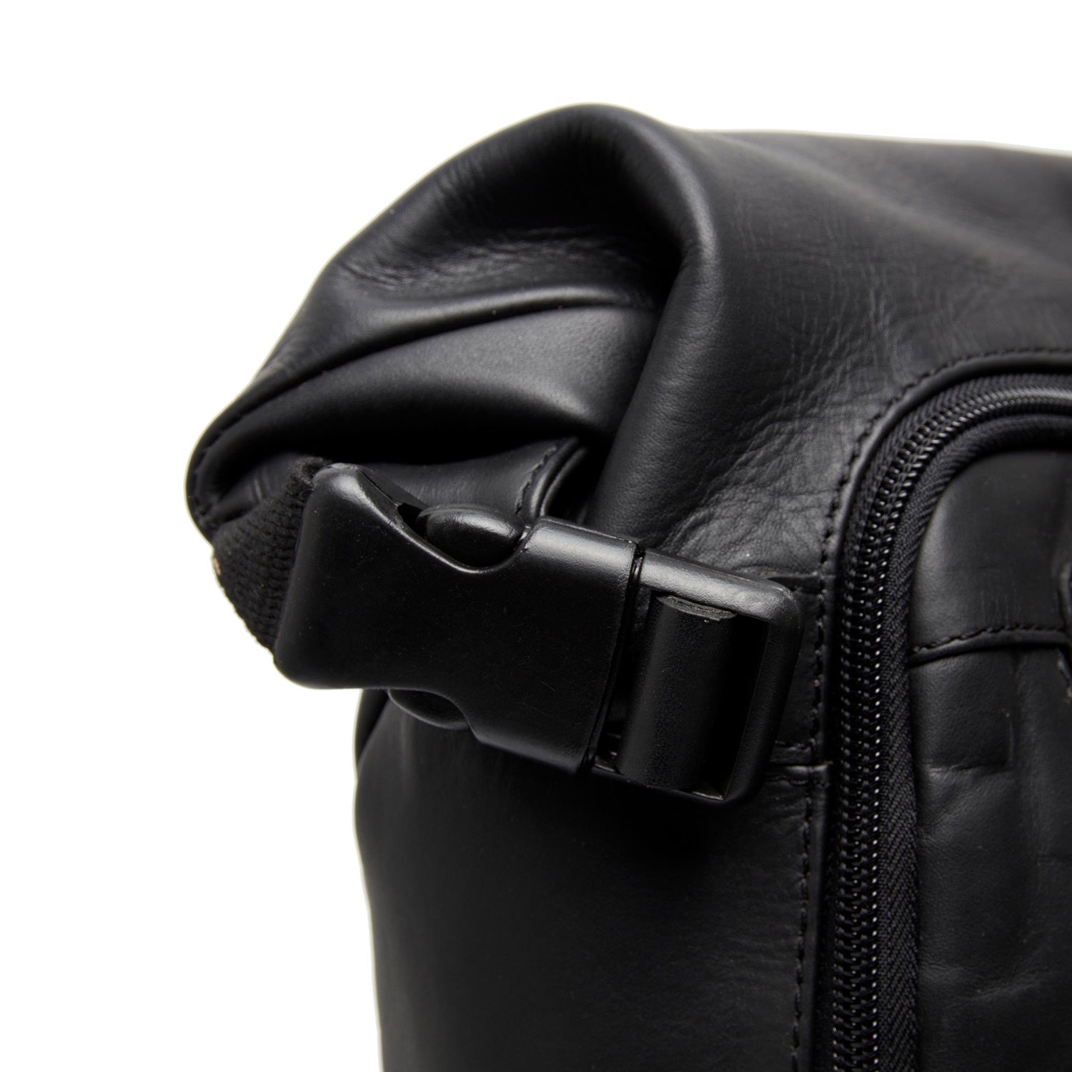 Black Leather Roll-top Backpack Mazara, detail view 4