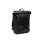Black Leather Roll-top Backpack Mazara, front view