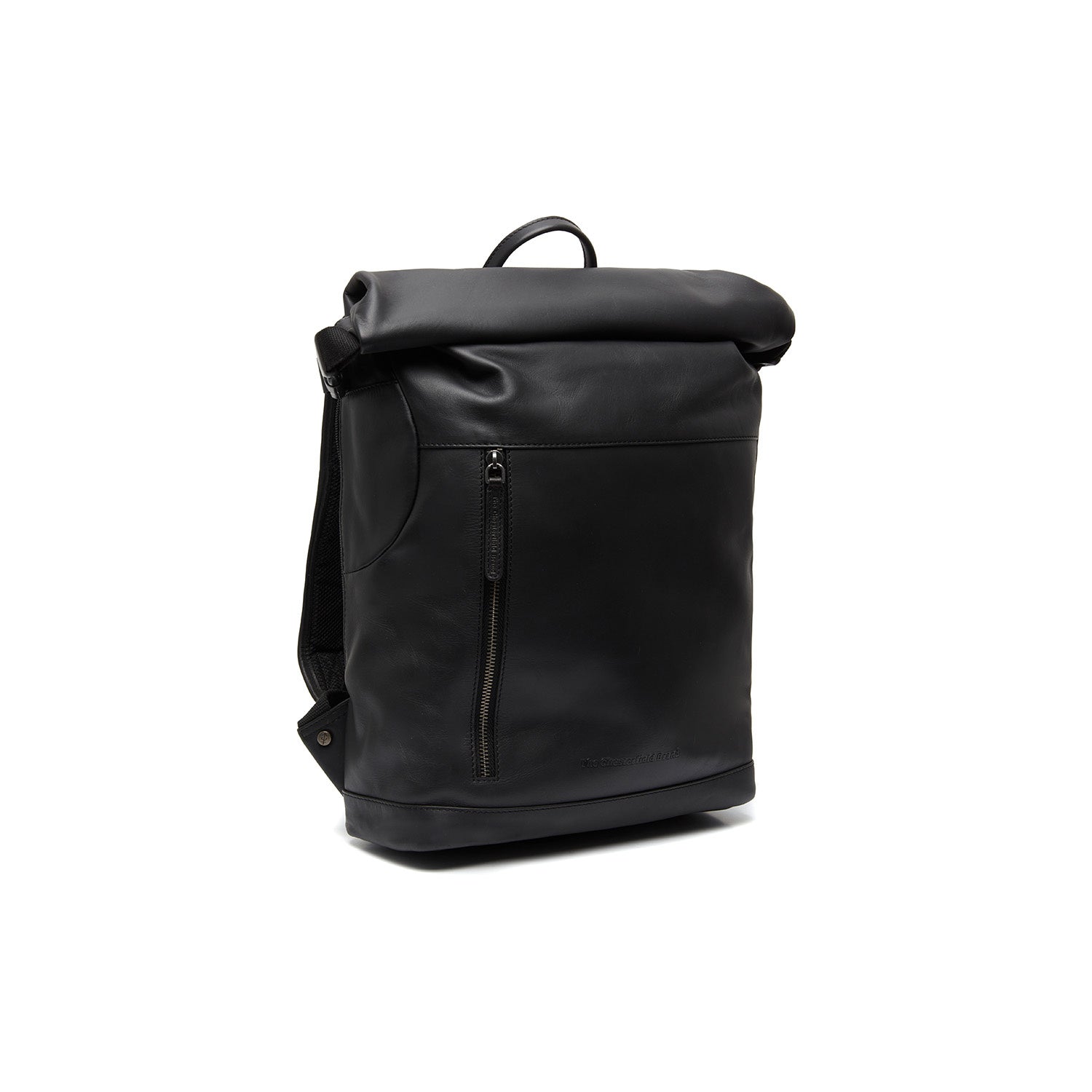 Black Leather Roll-top Backpack Mazara, front view