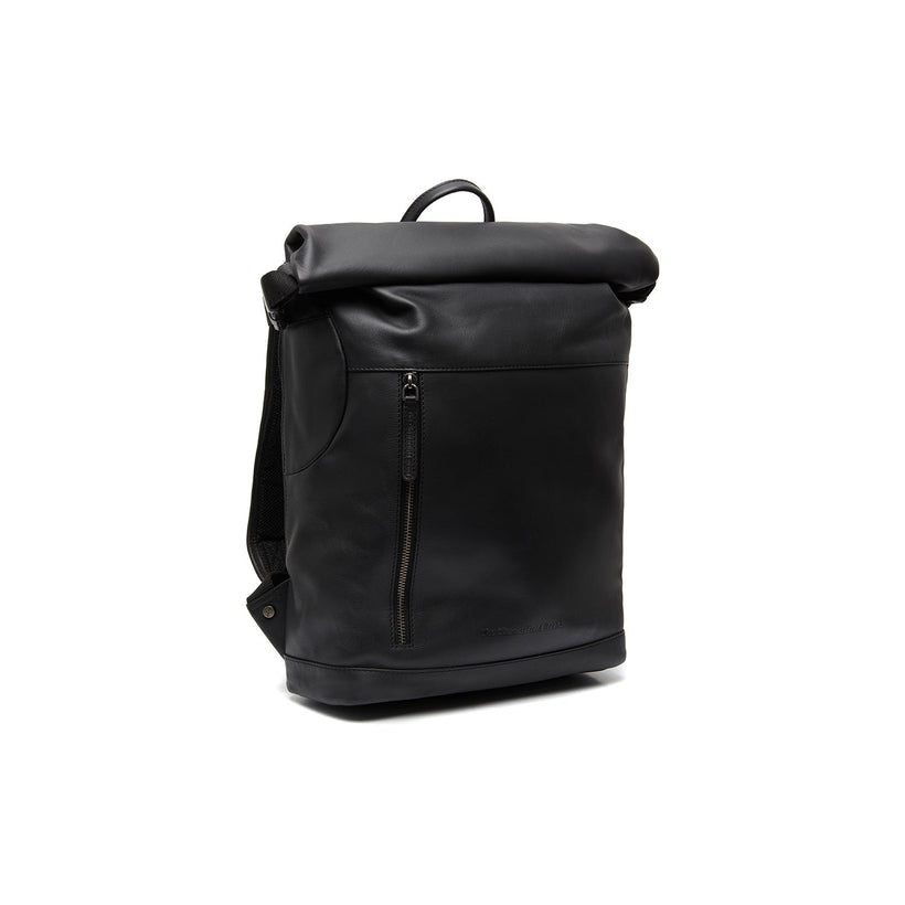 Black Leather Roll-top Backpack Mazara, front view