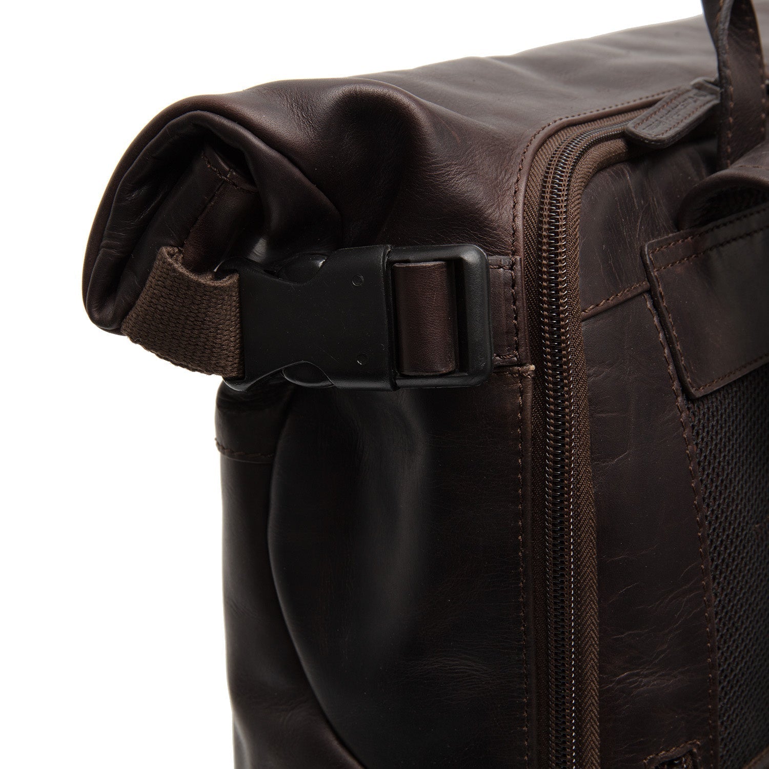 Brown Leather Roll-top Backpack Mazara, detail view 3