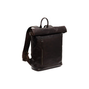 Brown Leather Roll-top Backpack Mazara, front view