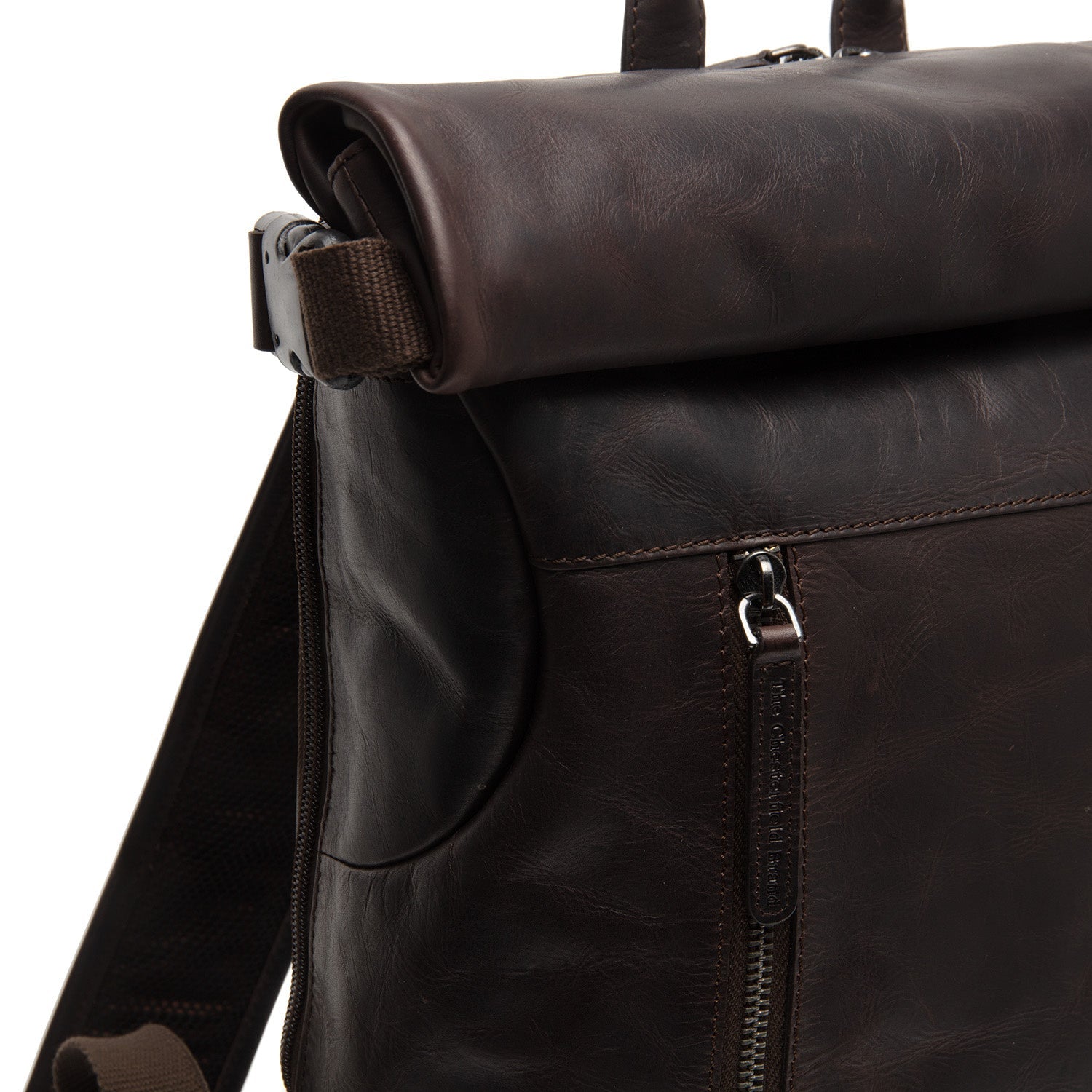 Brown Leather Roll-top Backpack Mazara, product view 2