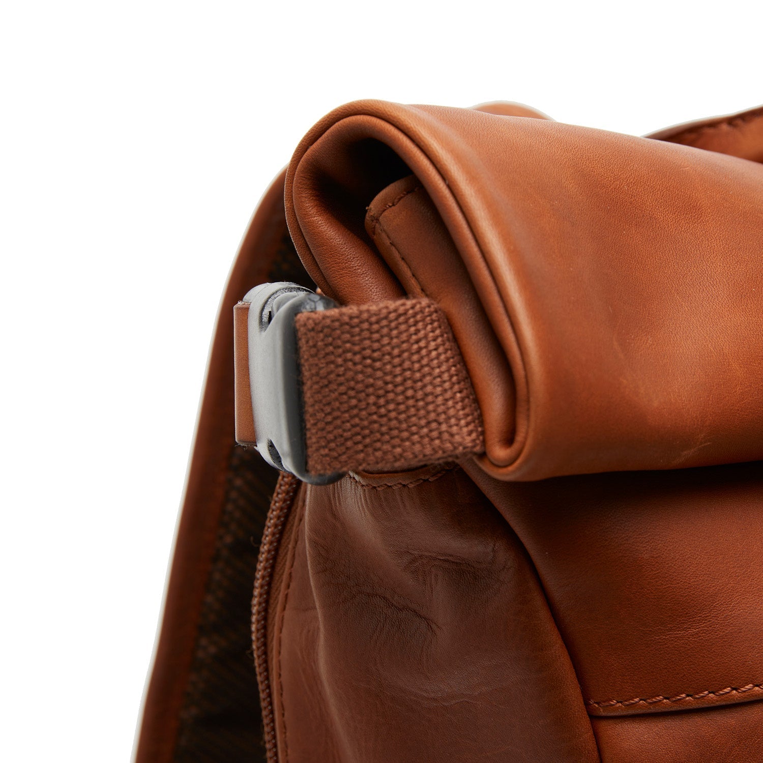 Cognac Leather Roll-top Backpack Mazara, detail view 1