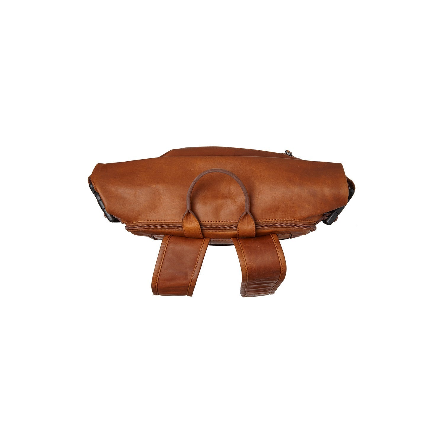 Cognac Leather Roll-top Backpack Mazara, detail view 4