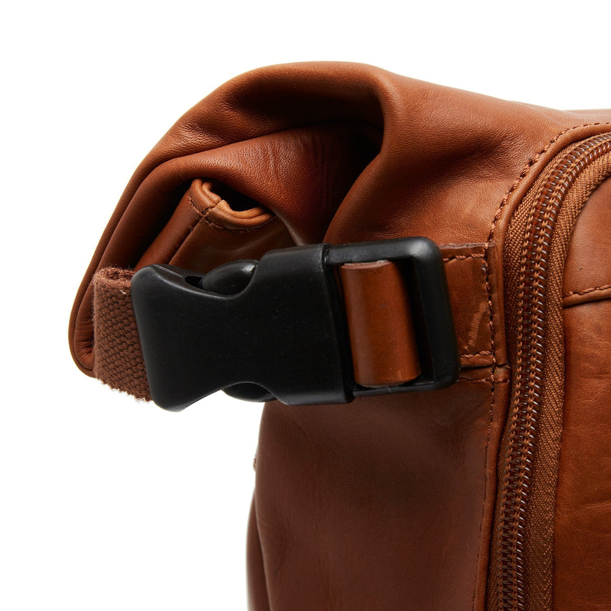Cognac Leather Roll-top Backpack Mazara, detail view 5