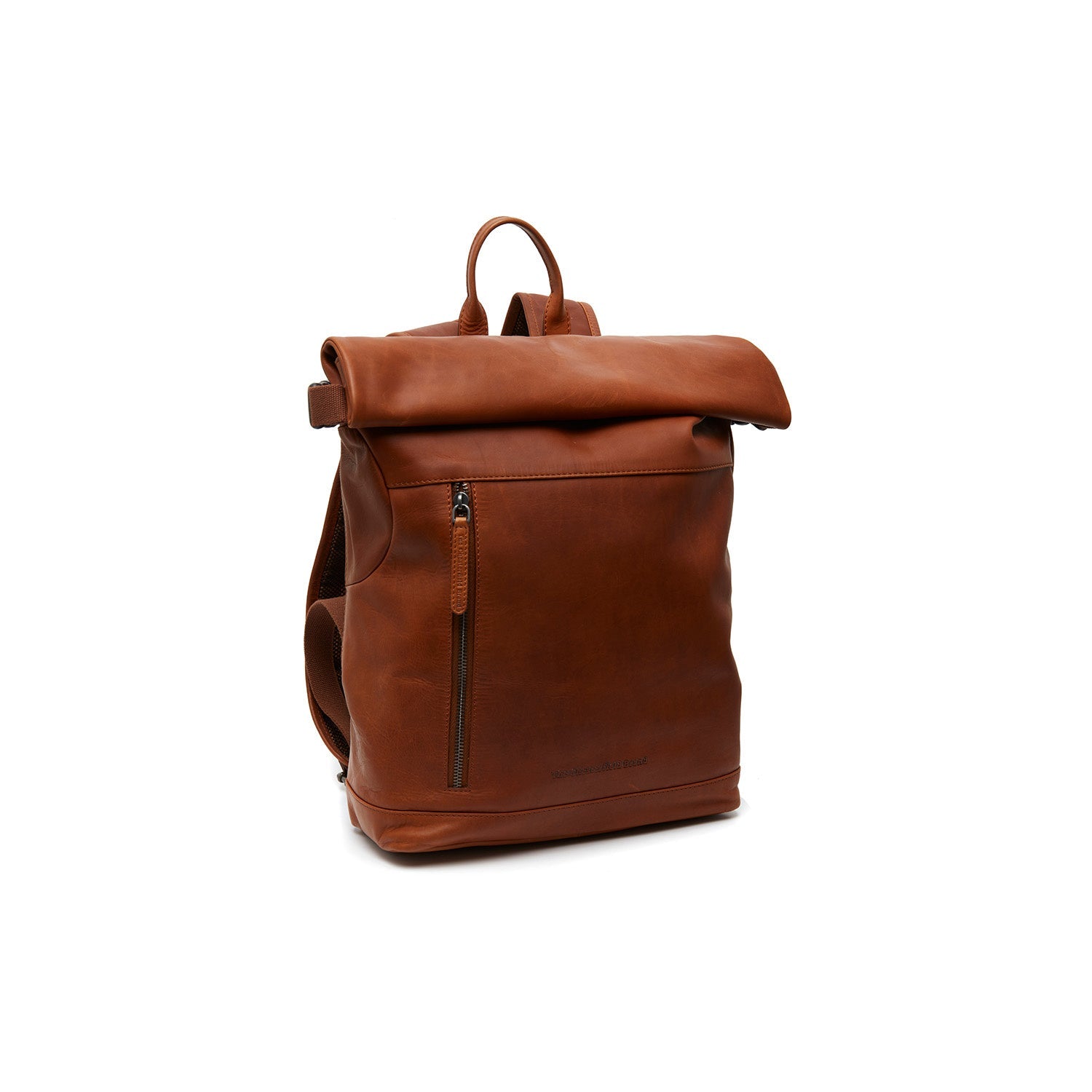 Cognac Leather Roll-top Backpack Mazara, front view