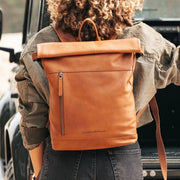Cognac Leather Roll-top Backpack Mazara, product view 2