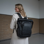 Black Leather Roll-top Backpack Remo, product view 3