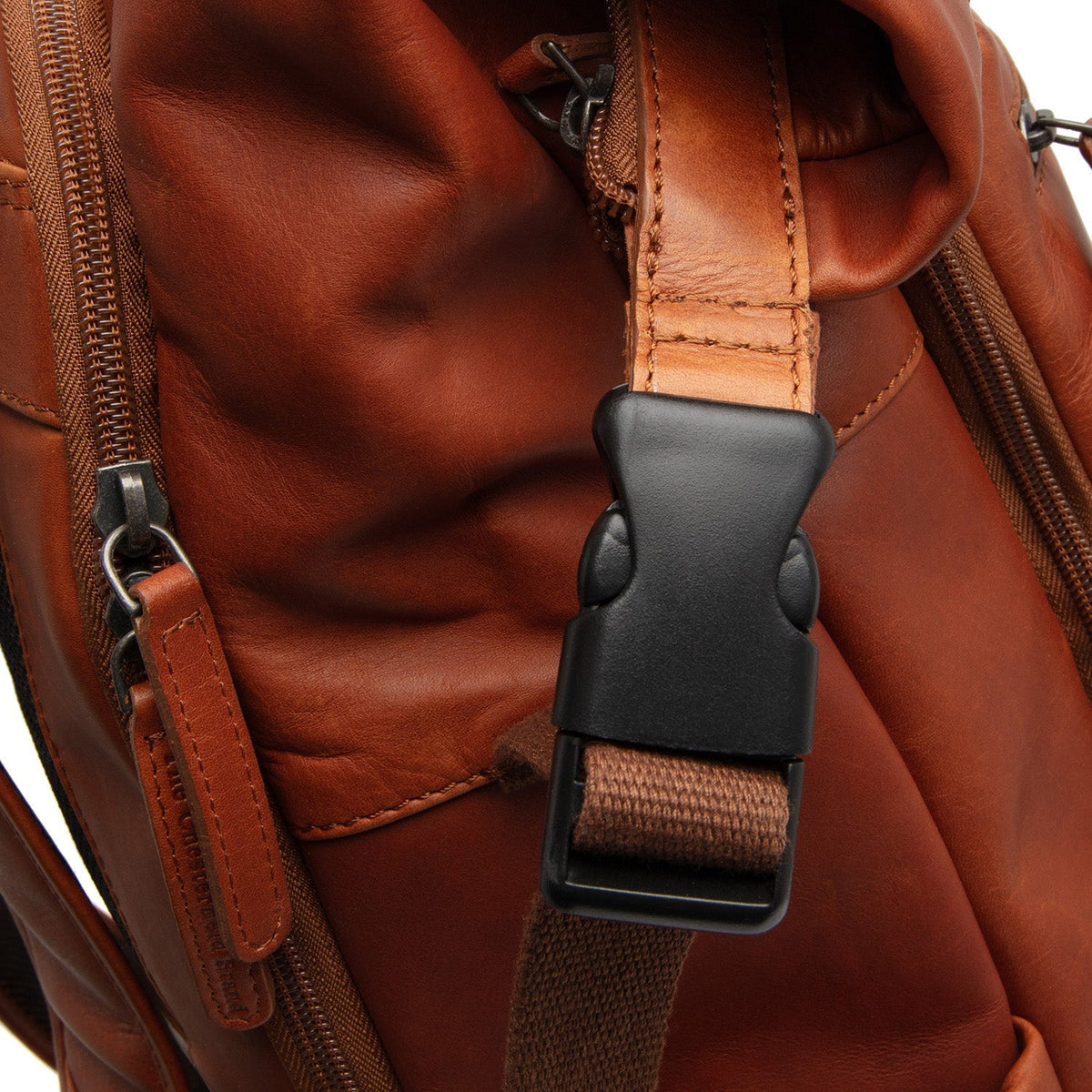 Cognac Leather Roll-top Backpack Remo, detail view 4