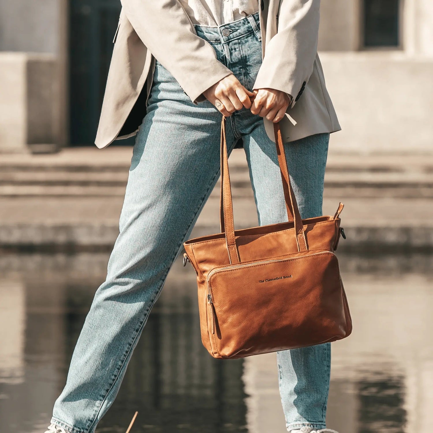 Cognac Leather Shopper Alicante, product view 2