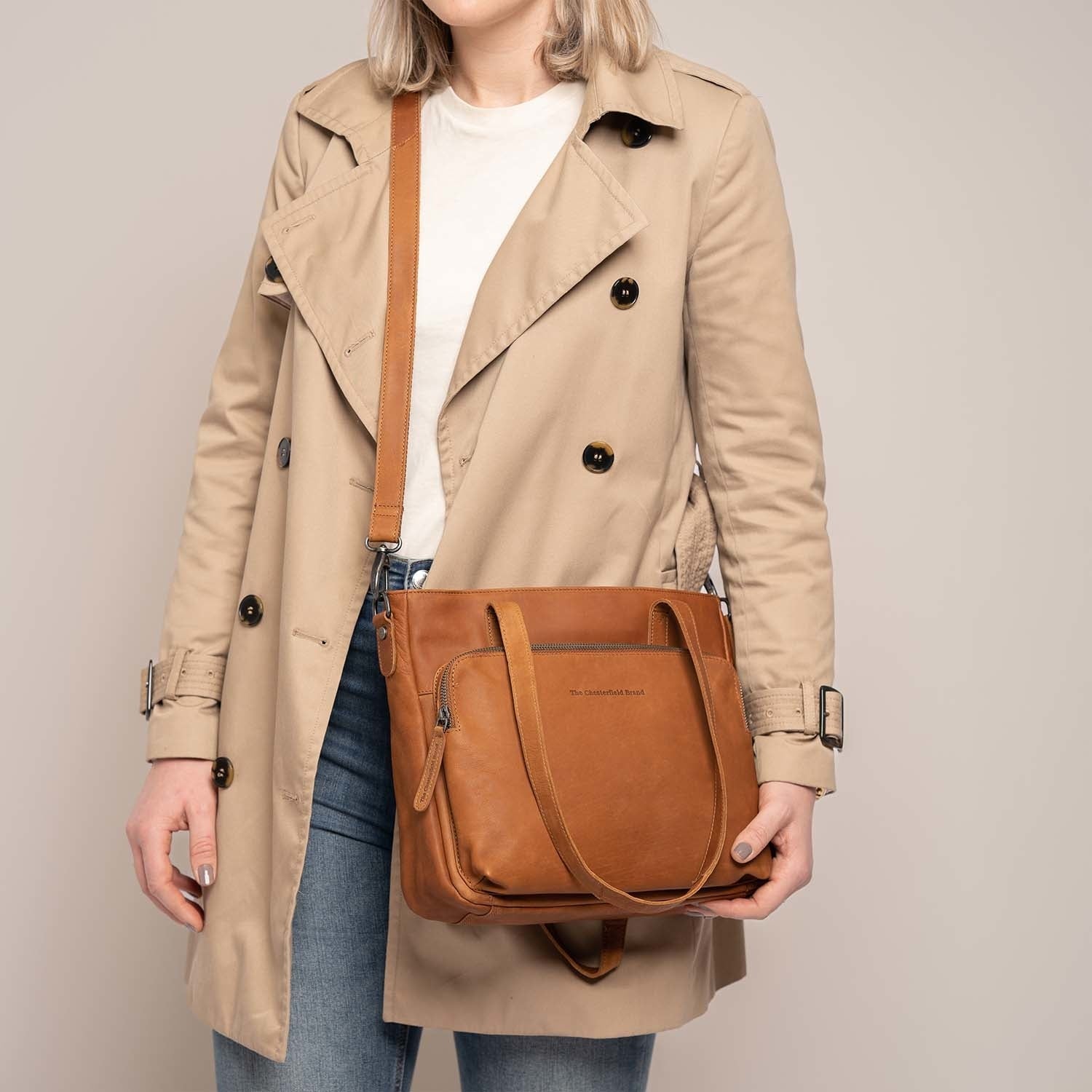 Cognac Leather Shopper Alicante, product view 3