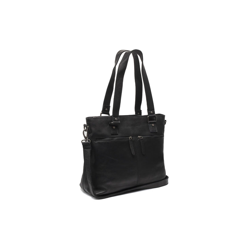 Black Leather Shopper Rome, front view