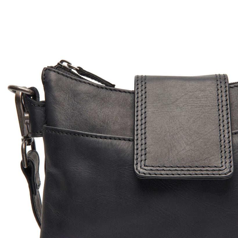Black Leather Shoulder Bag Calora, front view