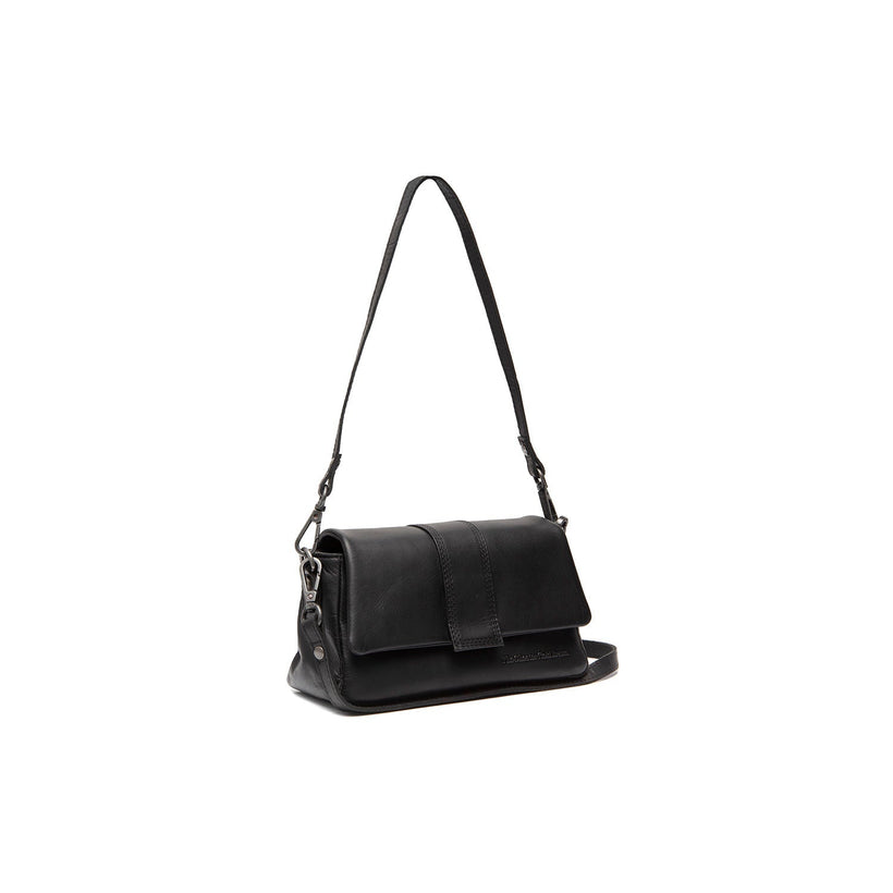 Black Leather Shoulder Bag Clifden, front view