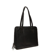 Black Leather Shoulder Bag Flint, front view