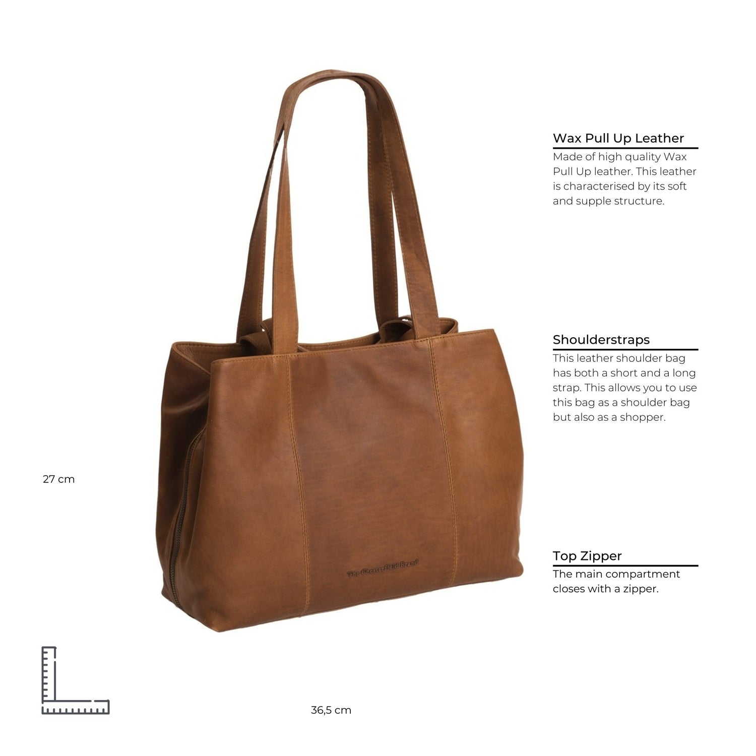 Cognac Leather Shoulder Bag Gail, detail view 6