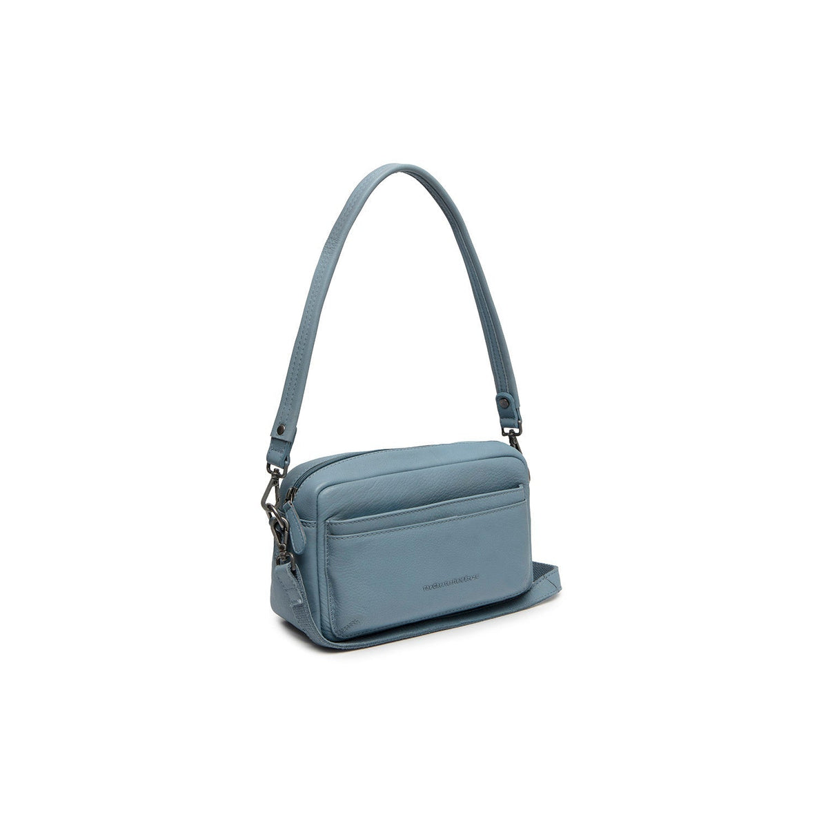 Sky Blue Leather Shoulder Bag Liora, front view