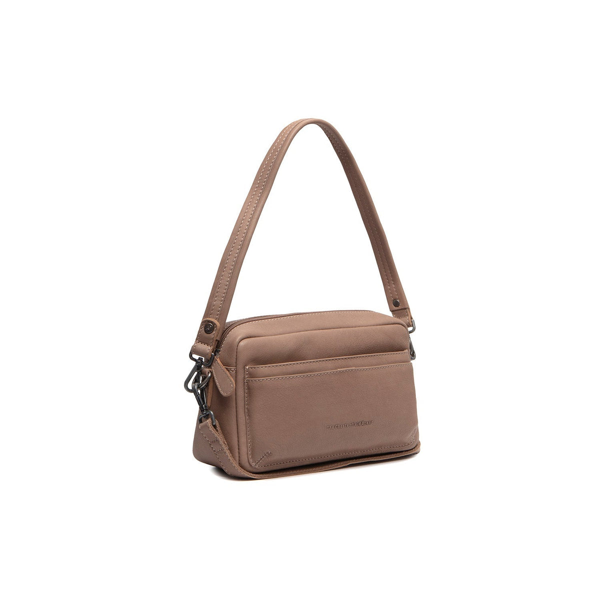 Taupe Leather Shoulder Bag Liora, front view