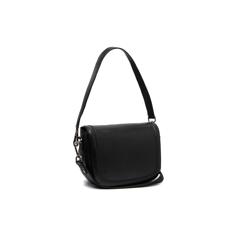 Black Leather Shoulder Bag Lizzola, front view