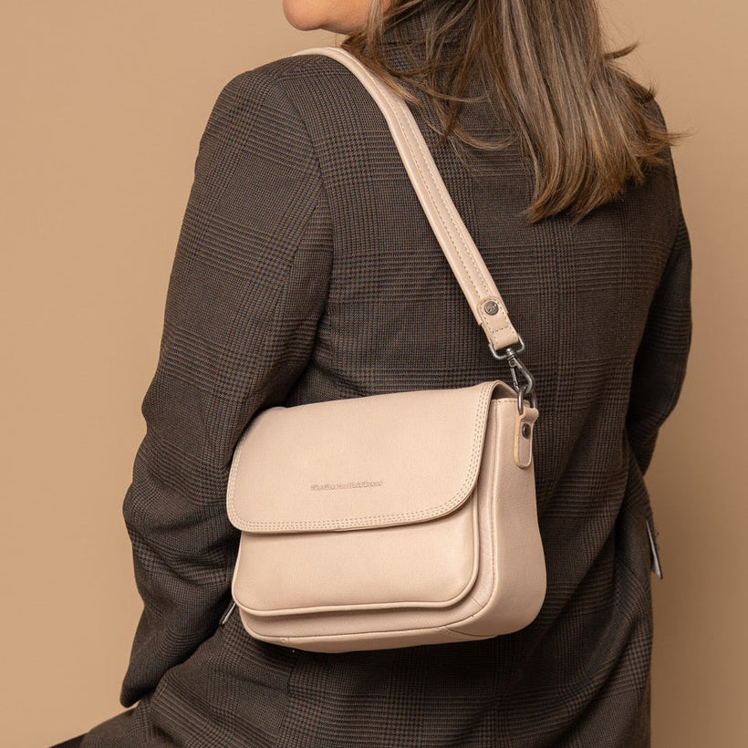 Beige Leather Shoulder Bag Miloa, front view