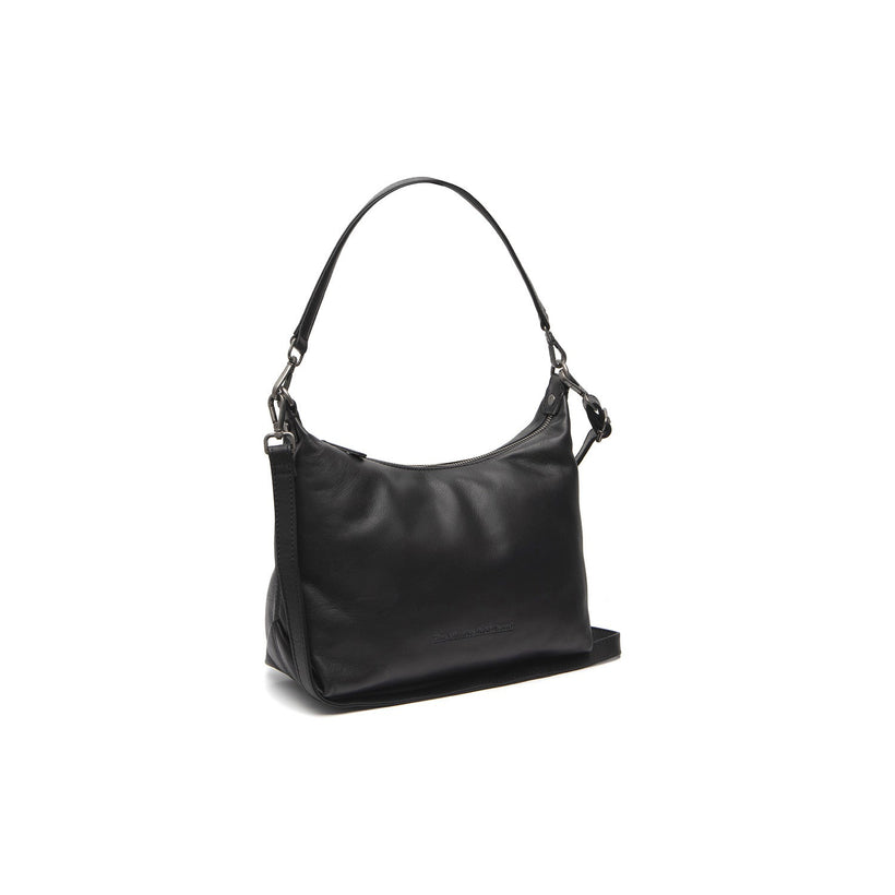 Black Leather Shoulder Bag Skara, front view