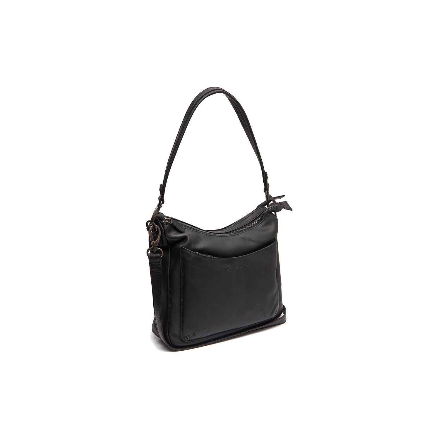 Black Leather Shoulder Bag Tivra, front view