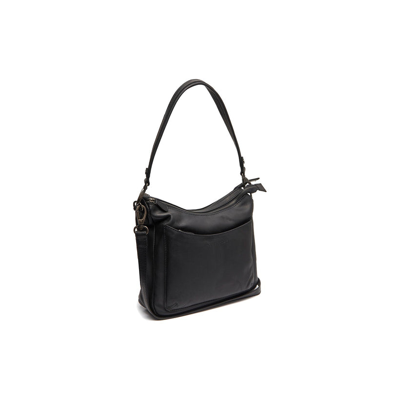 Black Leather Shoulder Bag Tivra, front view