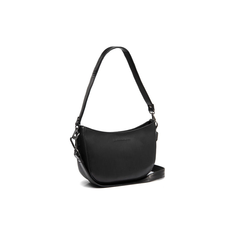 Black Leather Shoulder Bag Valentano, front view