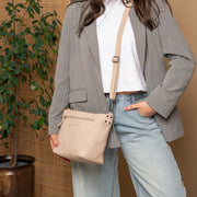 Beige Leather Shoulder Bag Zarita, product view 3