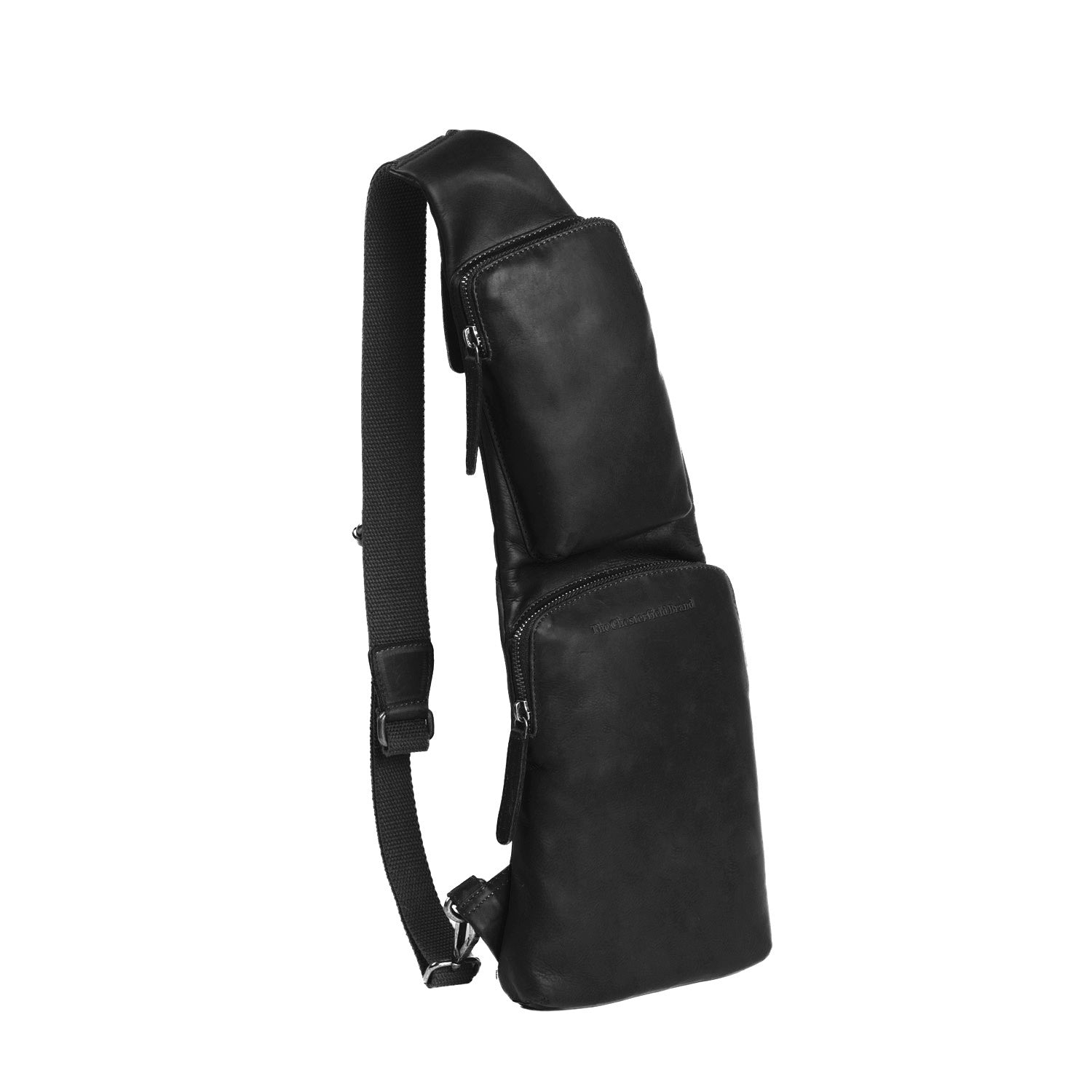Black Leather Sling Bag Logan, front view