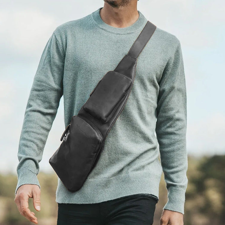 Black Leather Sling Bag Logan, product view 2