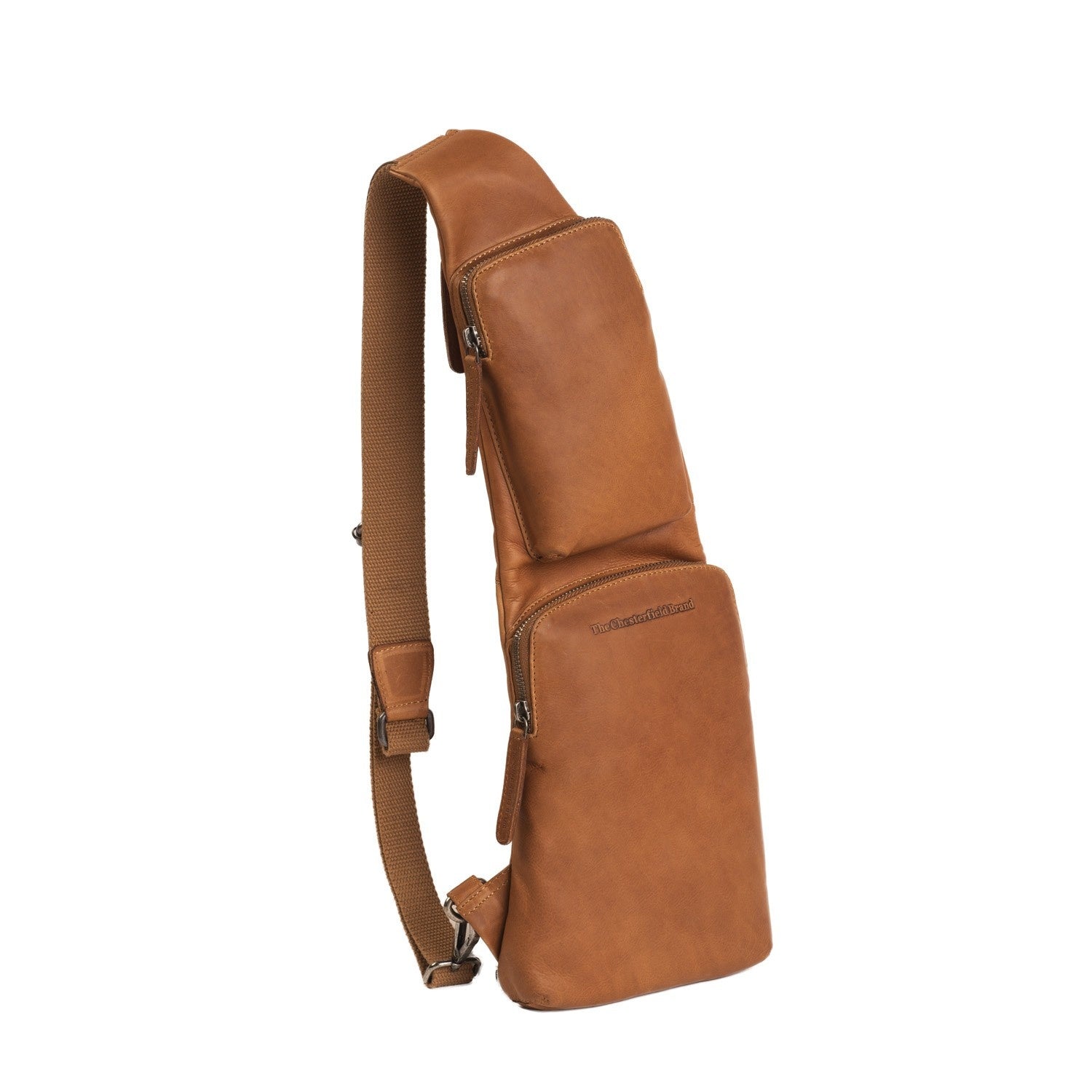 Cognac Leather Sling Bag Logan, front view
