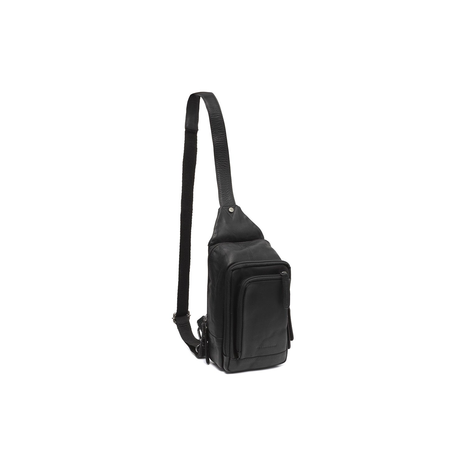 Black Leather Sling Bag Riga, front view