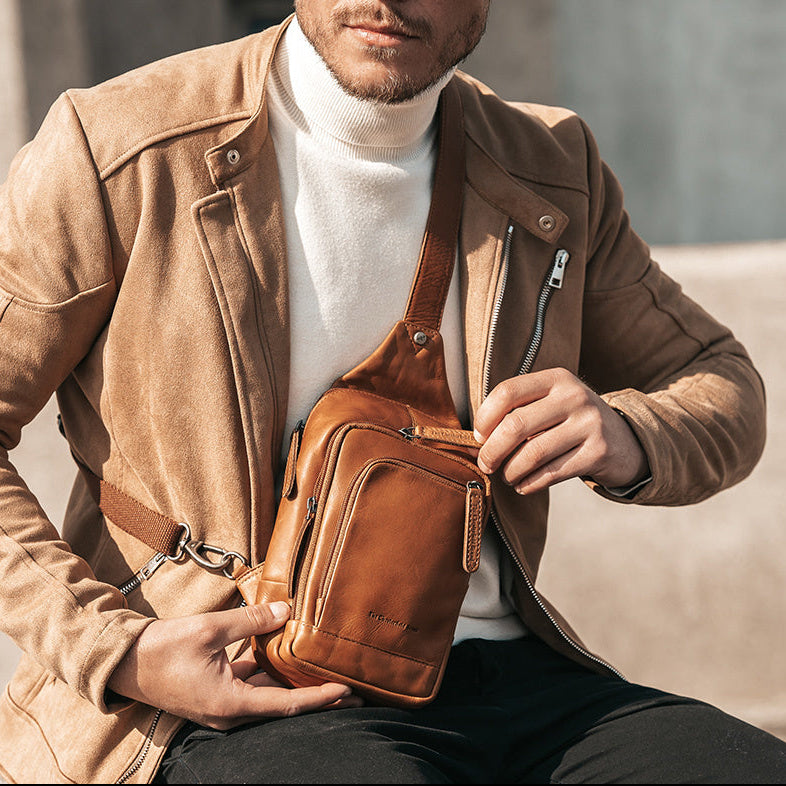 Cognac Leather Sling Bag Riga, product view 2