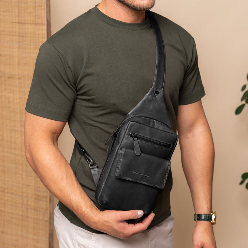Black Leather Sling Bag Turelle, front view